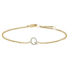 10K Yellow Gold Diamond Accent "Q" Initial Charm and Link Bracelet