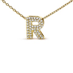 10K Yellow Gold Diamond Accent "R" Initial Bubble Pendant Necklace