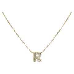 10K Yellow Gold Diamond Accent "R" Initial Bubble Pendant Necklace