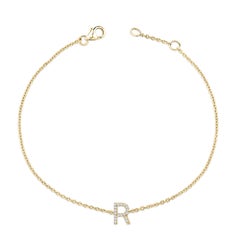 10K Gelbgold Diamant Akzent "R" Initial Charme und Link Armband