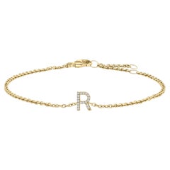 10K Gelbgold Diamant Akzent "R" Initial Charme und Link Armband