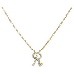 10K Yellow Gold Diamond Accent "R" Initial Script Style Pendant Necklace