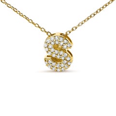 10K Yellow Gold Diamond Accent "S" Initial Bubble Pendant Necklace