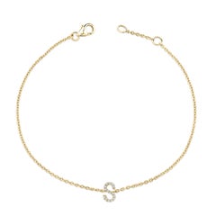 10K Yellow Gold Diamond Accent "S" Initial Charm and Link Bracelet