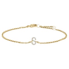 10K Yellow Gold Diamond Accent "S" Initial Charm and Link Bracelet