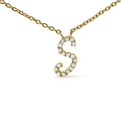 10K Yellow Gold Diamond Accent "S" Initial Script Style Pendant Necklace