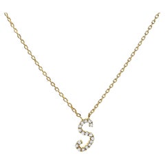 10K Yellow Gold Diamond Accent "S" Initial Script Style Pendant Necklace