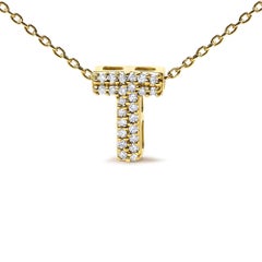 10K Yellow Gold Diamond Accent "T" Initial Bubble Pendant Necklace