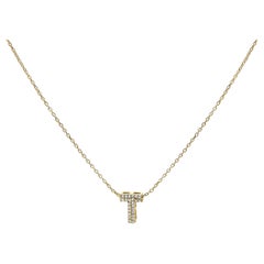 10K Yellow Gold Diamond Accent "T" Initial Bubble Pendant Necklace