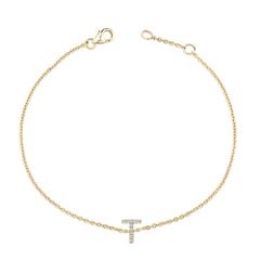 10K Yellow Gold Diamond Accent "T" Initial Charm and Link Bracelet