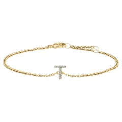 10K Yellow Gold Diamond Accent "T" Initial Charm and Link Bracelet