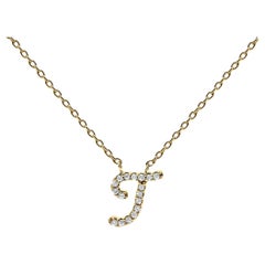 10K Yellow Gold Diamond Accent "T" Initial Script Style Pendant Necklace