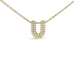 10K Yellow Gold Diamond Accent "U" Initial Bubble Pendant Necklace