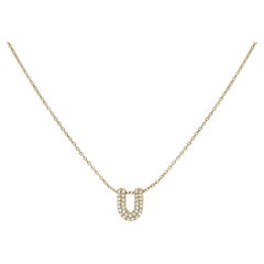 10K Yellow Gold Diamond Accent "U" Initial Bubble Pendant Necklace