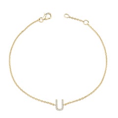 10K Gelbgold Diamant-Akzent "U" Initial Charm und Link-Armband
