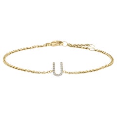 10K Yellow Gold Diamond Accent "U" Initial Charm and Link Bracelet
