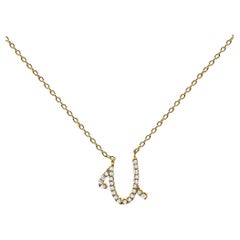 10K Yellow Gold Diamond Accent "U" Initial Script Style Pendant Necklace