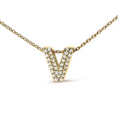 10K Yellow Gold Diamond Accent "V" Initial Bubble Pendant Necklace