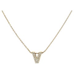 10K Yellow Gold Diamond Accent "V" Initial Bubble Pendant Necklace