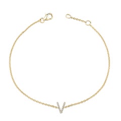 10K Yellow Gold Diamond Accent "V" Initial Charm and Link Bracelet