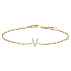 10K Yellow Gold Diamond Accent "V" Initial Charm and Link Bracelet