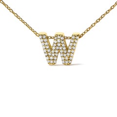 10K Yellow Gold Diamond Accent "W" Initial Bubble Pendant Necklace