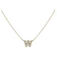 10K Yellow Gold Diamond Accent "W" Initial Bubble Pendant Necklace