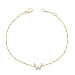 10K Yellow Gold Diamond Accent "W" Initial Charm and Link Bracelet