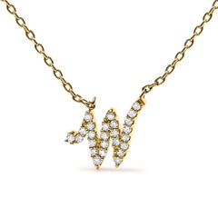 10K Yellow Gold Diamond Accent "W" Initial Script Style Pendant Necklace