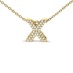 10K Yellow Gold Diamond Accent "X" Initial Bubble Pendant Necklace