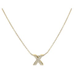 10K Yellow Gold Diamond Accent "X" Initial Bubble Pendant Necklace
