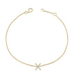 10K Yellow Gold Diamond Accent "X" Initial Charm and Link Bracelet