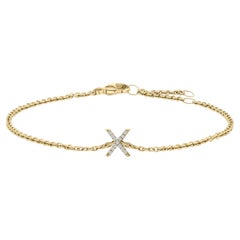 10K Yellow Gold Diamond Accent "X" Initial Charm and Link Bracelet