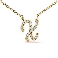 10K Yellow Gold Diamond Accent "X" Initial Script Style Pendant Necklace