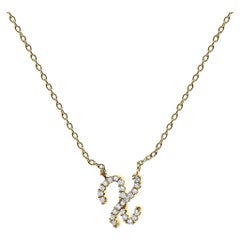 10K Yellow Gold Diamond Accent "X" Initial Script Style Pendant Necklace