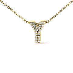 10K Yellow Gold Diamond Accent "Y" Initial Bubble Pendant Necklace