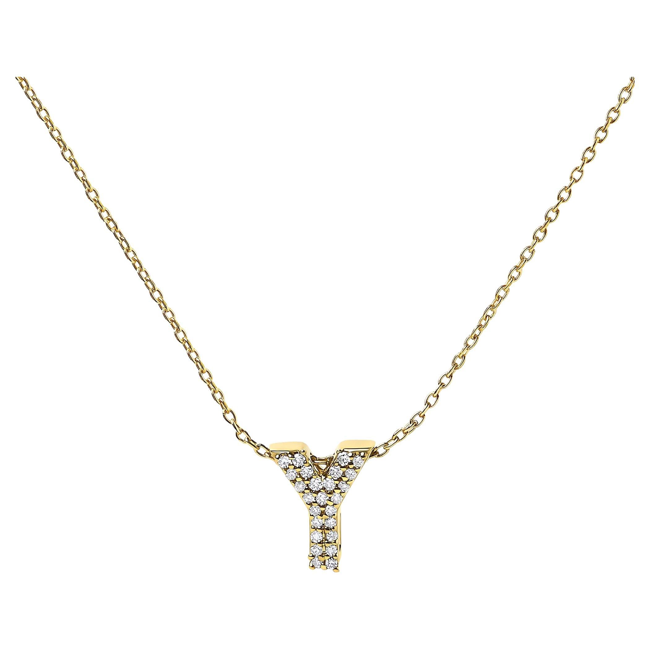 10K Yellow Gold Diamond Accent "Y" Initial Bubble Pendant Necklace