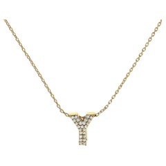 10K Yellow Gold Diamond Accent "Y" Initial Bubble Pendant Necklace