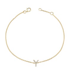 10K Yellow Gold Diamond Accent "Y" Initial Charm and Link Bracelet