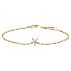 10K Yellow Gold Diamond Accent "Y" Initial Charm and Link Bracelet