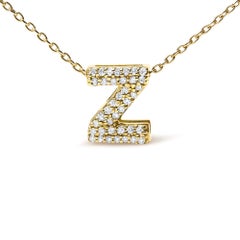 10K Yellow Gold Diamond Accent "Z" Initial Bubble Pendant Necklace