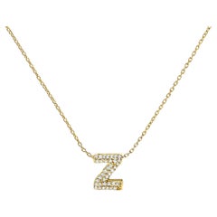 10K Yellow Gold Diamond Accent "Z" Initial Bubble Pendant Necklace