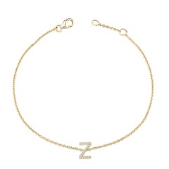 10K Yellow Gold Diamond Accent "Z" Initial Charm and Link Bracelet