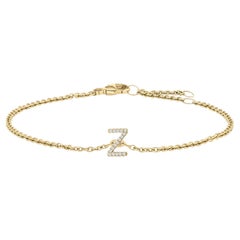 10K Yellow Gold Diamond Accent "Z" Initial Charm and Link Bracelet
