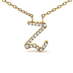 10K Yellow Gold Diamond Accent "Z" Initial Script Style Pendant Necklace