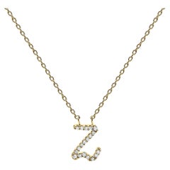 10K Yellow Gold Diamond Accent "Z" Initial Script Style Pendant Necklace