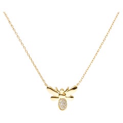 10K Yellow Gold Diamond Accented Bumble Bee Pendant Necklace