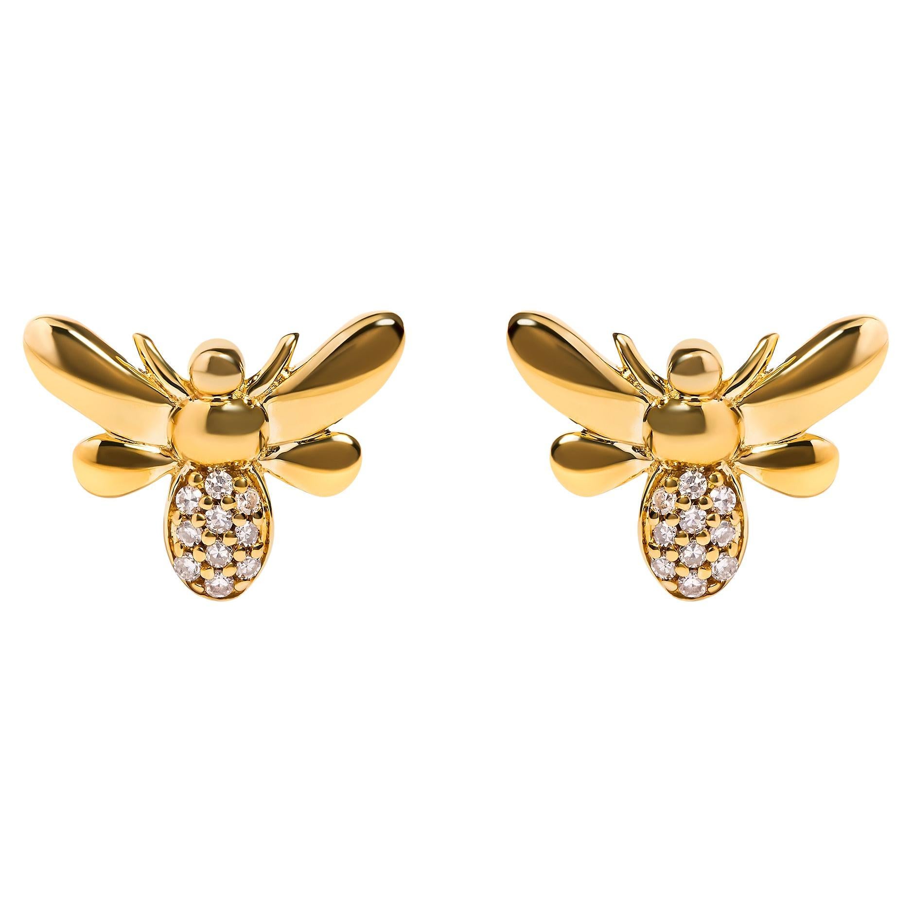 10K Yellow Gold Diamond Accented Bumble Bee Stud Earring