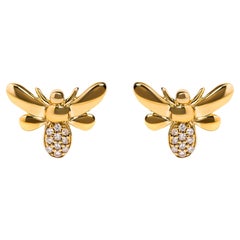 10K Yellow Gold Diamond Accented Bumble Bee Stud Earring