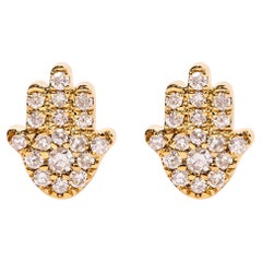 Boucles d'oreilles Hamsa en or jaune 10K serties de diamants